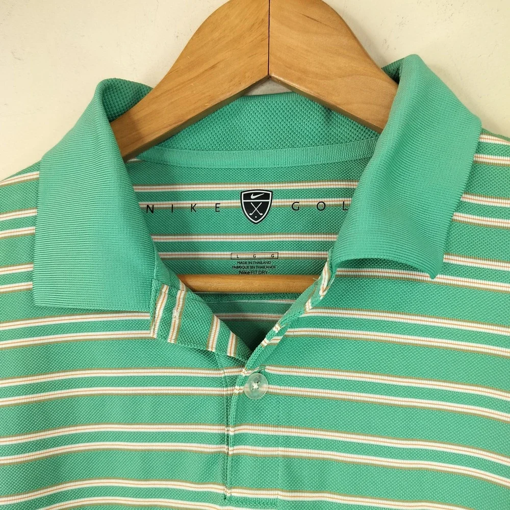 Nike Golf Polo Shirt Mens Large Striped Short Sleeve Performance Athletic Green
